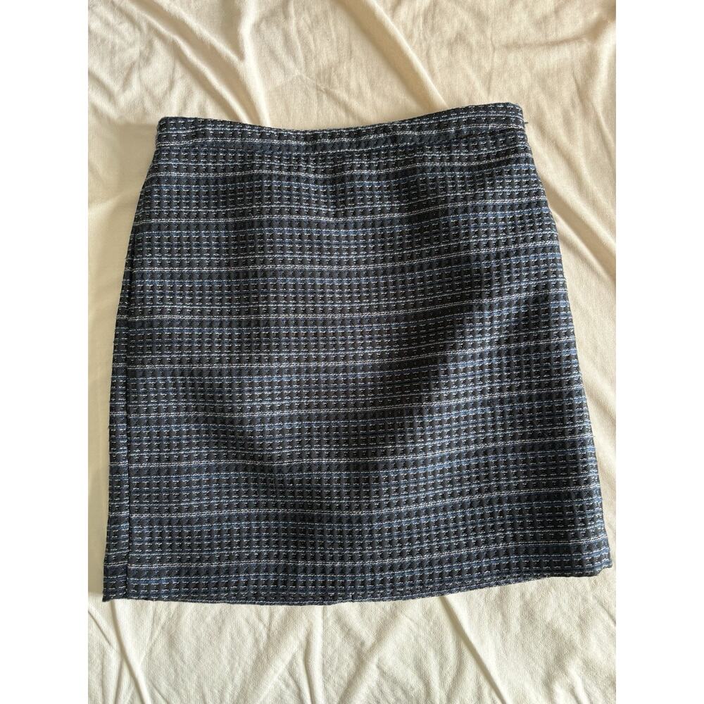 LOFT Textured Mini Skirt Blue Black Tweed Pattern Lined Size 2